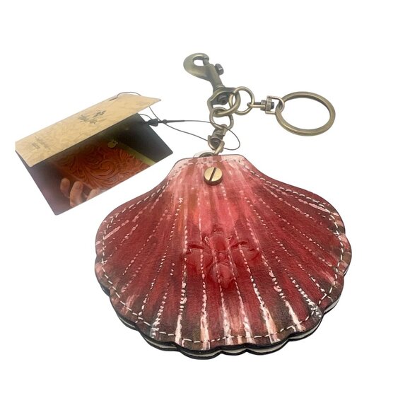 Patricia Nash Lilla Shell Mirror Leather Bag Charm Key Chain Fob NWT - Picture 3 of 6